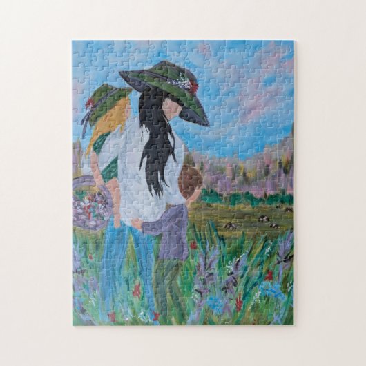 女性と子供を抱く絵画 ジグソーパズル (縦)