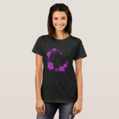 女性と少女のための月の上の猫の花柄の星の夜 Tシャツ (正面フル)