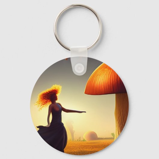 女性と巨大なキノコ キーホルダー (正面)