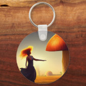 女性と巨大なキノコ キーホルダー (正面)