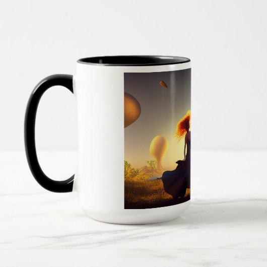 女性と巨大なキノコ マグカップ (左)