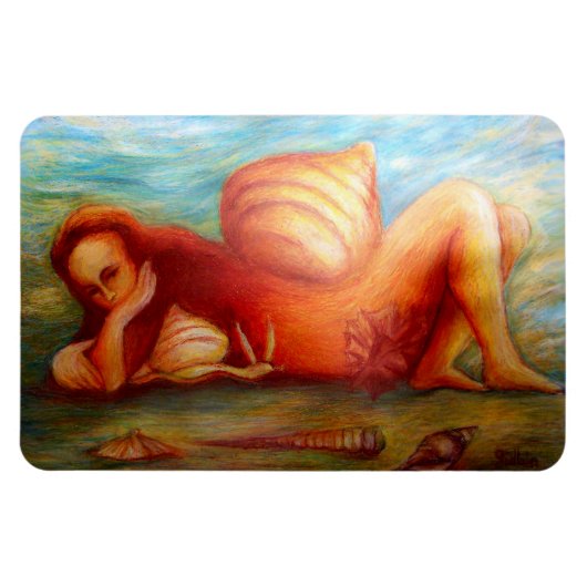 女性と彼女の家 マグネット (横)