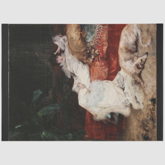 女性と彼女の犬のデコページ紙 薄葉紙 (正面)