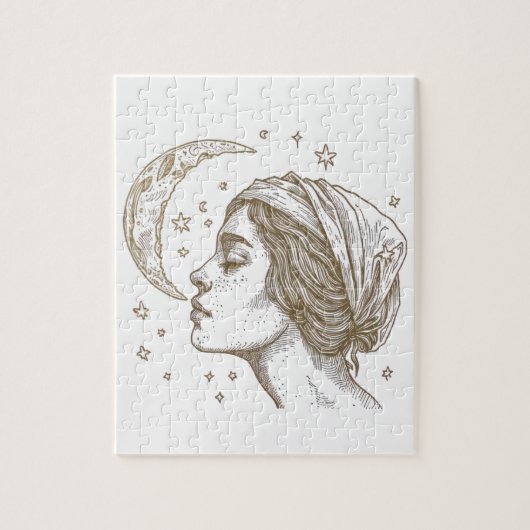 女性と月のスケッチ ジグソーパズル (縦)