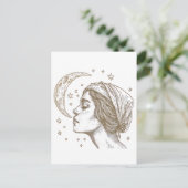 女性と月のスケッチ ポストカード (スタンド正面)
