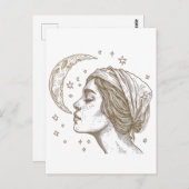 女性と月のスケッチ ポストカード (正面/裏面)