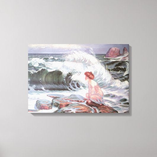 女性と波のバイザビーチ(フランチェクスクプカ) キャンバスプリント (正面)
