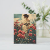 女性と牡丹のヴィンテージ ポストカード (スタンド正面)