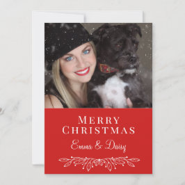 女性と犬のクリスマス ホリデー 写真 シーズンカード