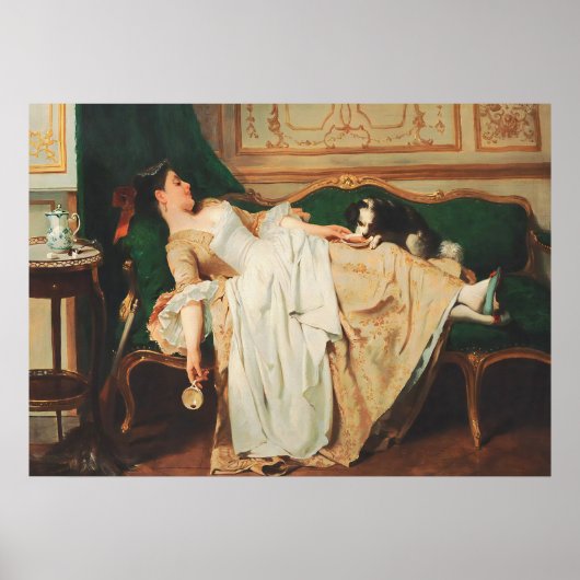 女性と犬のヴィンテージポートレートアート ポスター (正面)