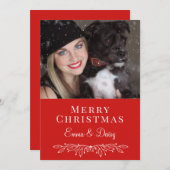 女性と犬の写真クリスマスホリデー シーズンカード (正面/裏面)