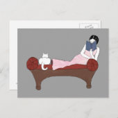 女性と猫と非常に良い本のはがき ポストカード (正面/裏面)