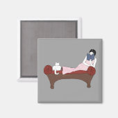 女性と猫と非常に良い本磁石 マグネット (正面/裏面)