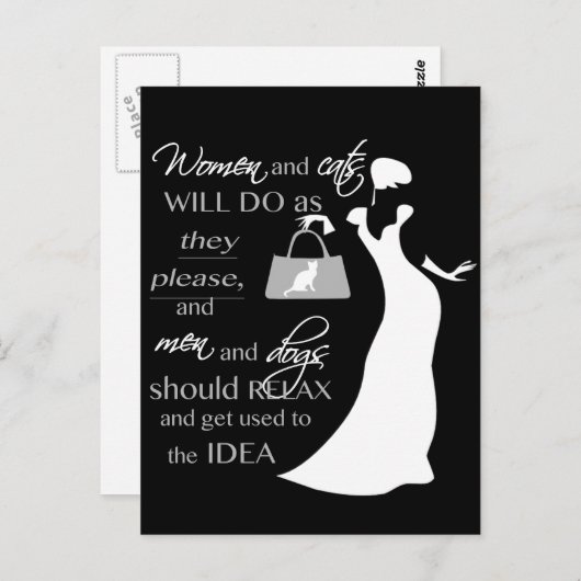 女性と猫の引用文 ポストカード (正面/裏面)