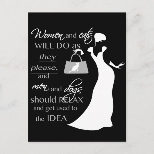 女性と猫の引用文 ポストカード (正面)