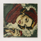 女性と糸のヴィンテージ ジグソーパズル (横)