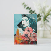 女性と花の抽象芸術コラージュ ポストカード (スタンド正面)