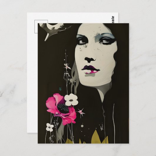女性と花はがき ポストカード (正面/裏面)