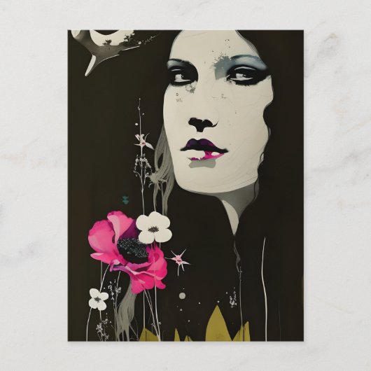 女性と花はがき ポストカード (正面)