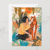 女性と虎のジャングルサンセット シーズンポストカード (正面/裏面)