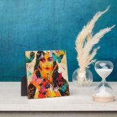 女性と蝶のミックスメディア フォトプラーク (インサイチュ)