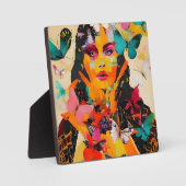 女性と蝶のミックスメディア フォトプラーク (正面)