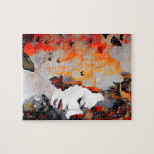 女性と蝶の乱雑な絵 ジグソーパズル (横)