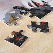 女性と蝶の乱雑な絵 ジグソーパズル (側面)