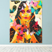 女性と蝶の混合メディア キャンバスプリント (インサイチュ (ウッドフロア))