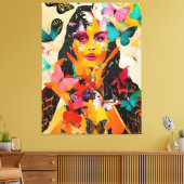 女性と蝶の混合メディア キャンバスプリント (インサイチュ (リビング))