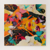 女性と蝶の混合メディア ジグソーパズル (横)