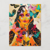 女性と蝶の混合メディア ポストカード (正面)