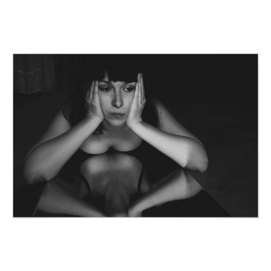 女性と鏡 フォトプリント            (正面)