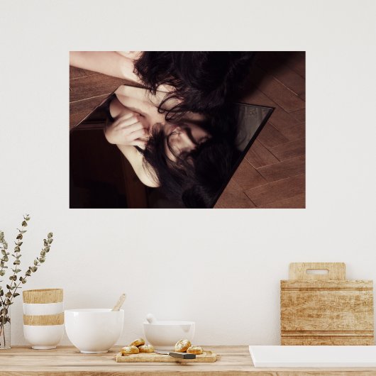 女性と鏡 ポスター (キッチン)