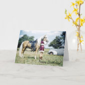 女性と馬、レトロ50年代ポニー誕生日ウィッシュ カード (黄色い花)