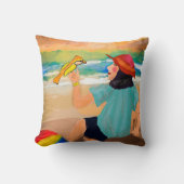 女性と鳥のトレンド自然 クッション (正面)