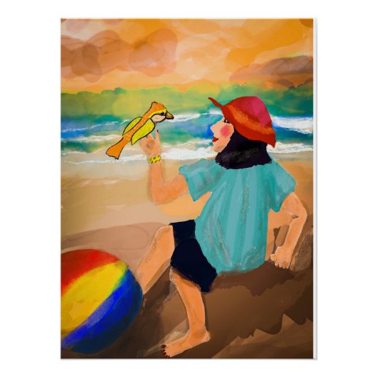 女性と鳥のトレンド自然 ポスター (正面)