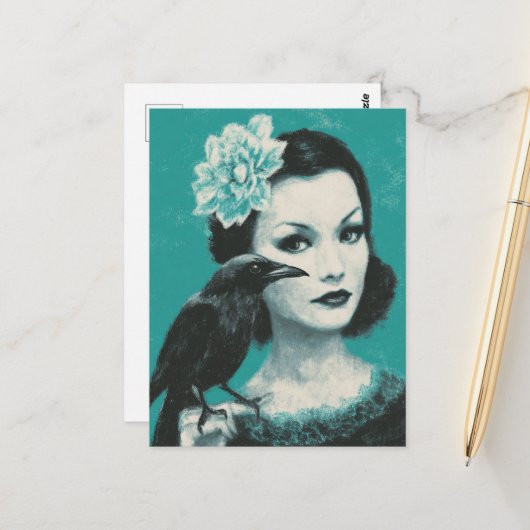 女性と鳥 ポストカード (正面/裏面インサイチュ)