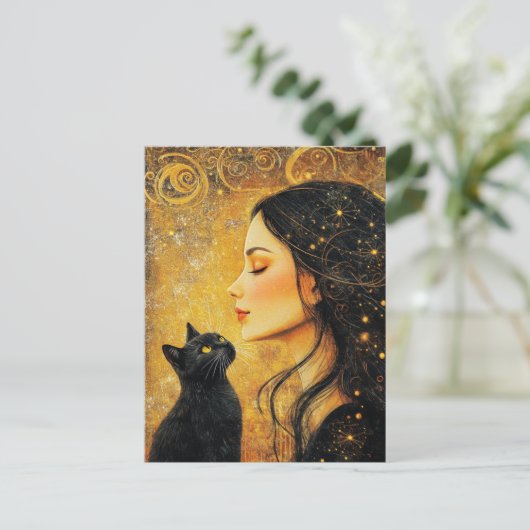 女性と黒猫 ポストカード (スタンド正面)