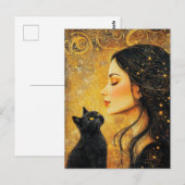 女性と黒猫 ポストカード (正面/裏面)