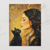 女性と黒猫 ポストカード (正面)