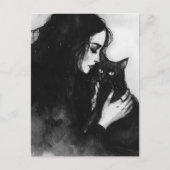 女性と黒猫 ポストカード (正面)