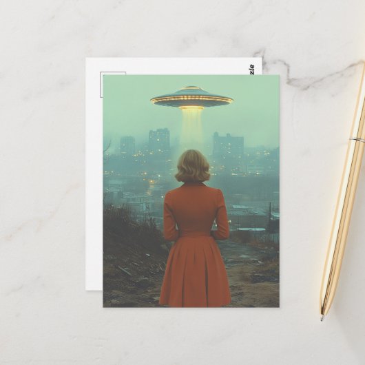 女性とUFO ポストカード (正面/裏面インサイチュ)