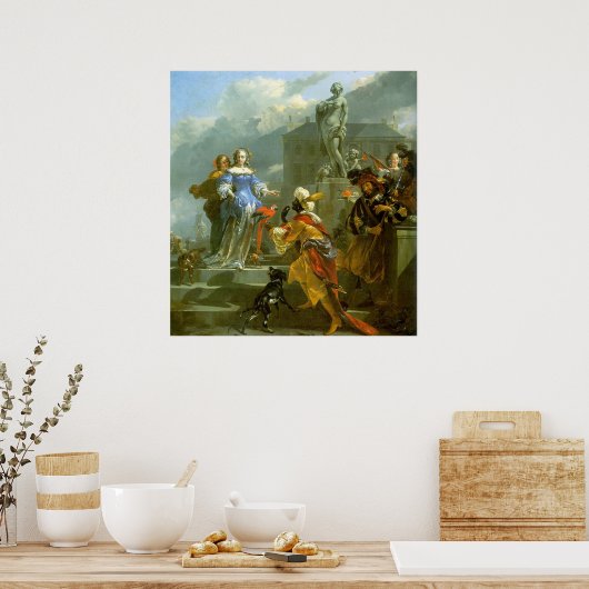 女性にオウムを差し出す荒野 ポスター (キッチン)