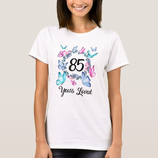 女性に愛される85歳の誕生日の年フローラ Tシャツ (正面)
