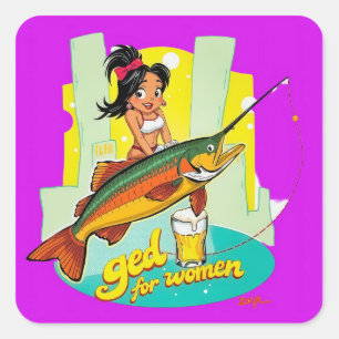 女性に魚釣りを与える スクエアシール