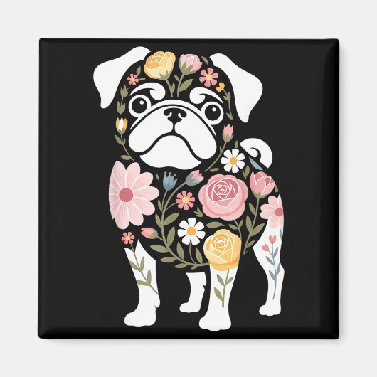 女性のかわいいパグ犬ママ マグネット (正面)