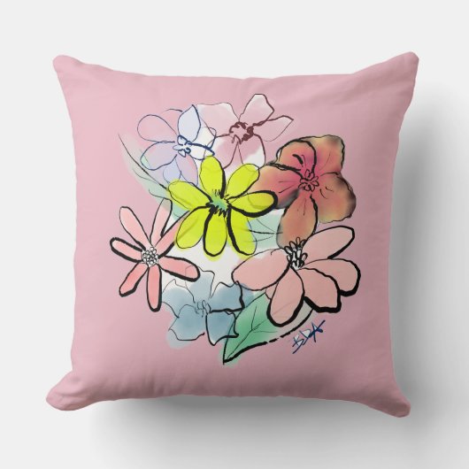 女性のかわいいフローラかわいらしブーケ クッション (正面)