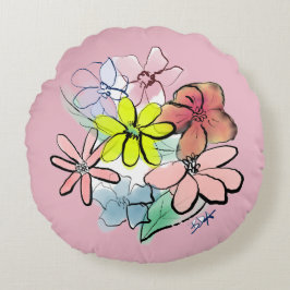 女性のかわいいフローラかわいらしブーケ ラウンドクッション