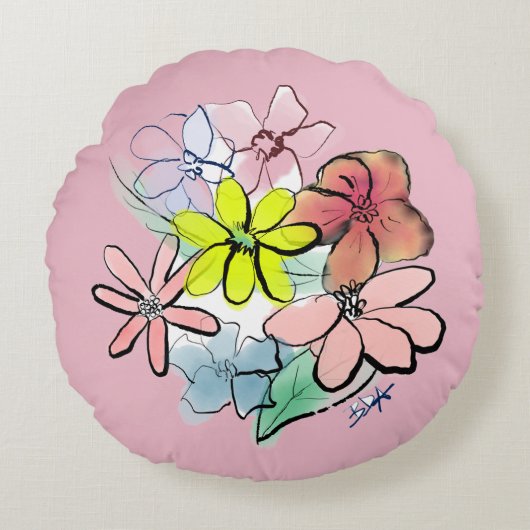 女性のかわいいフローラかわいらしブーケ ラウンドクッション (正面)